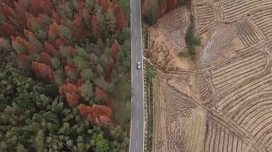 航拍山间行车4K高清视频的预览图